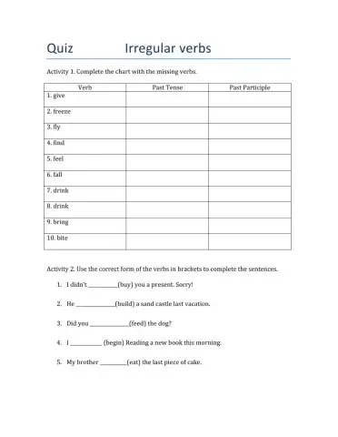 Irregular verbs quiz