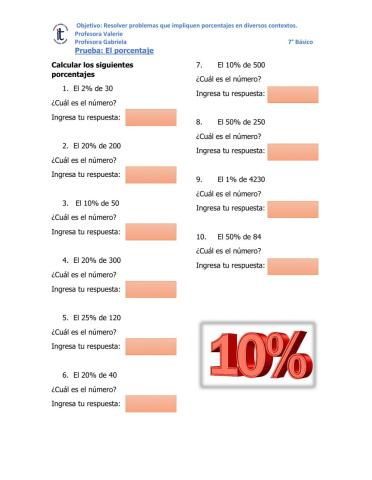 Prueba n°  1  El procentaje