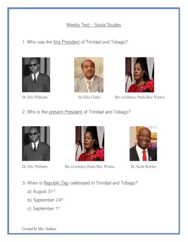 Weekly Test Social Studies