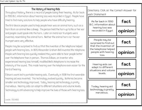 Fact and Opinion Clip it Set 2