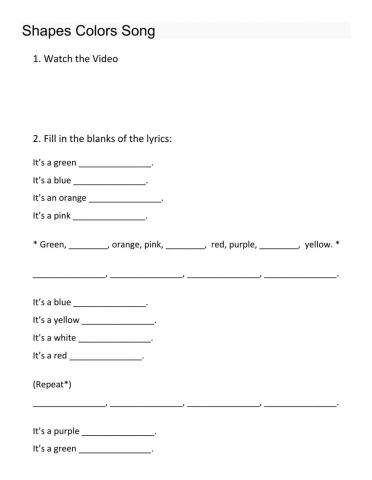 Colors Shapes Song - Fill in Lyrics