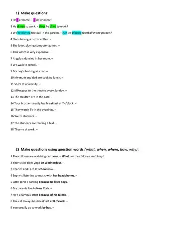 Present Simple and Continuous questions