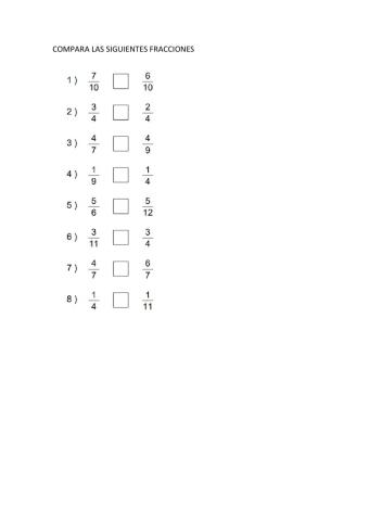 Comparacion de fracciones
