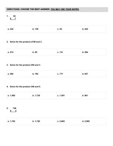 Multiply 2-digits by 1-digits and 3-digits by 1-digit