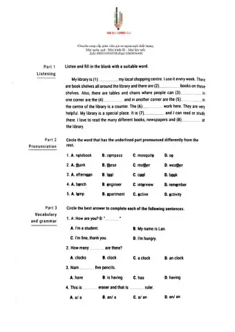 Giữa kỳ lớp 6 (Test 6)