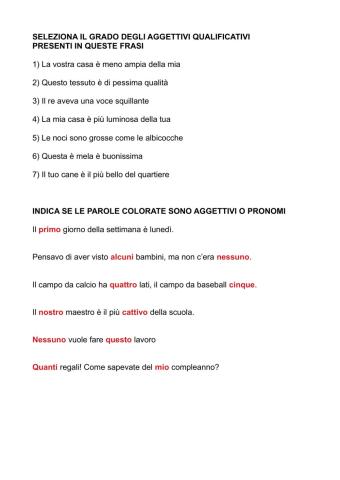 Aggettivi, pronomi, prova facilitata