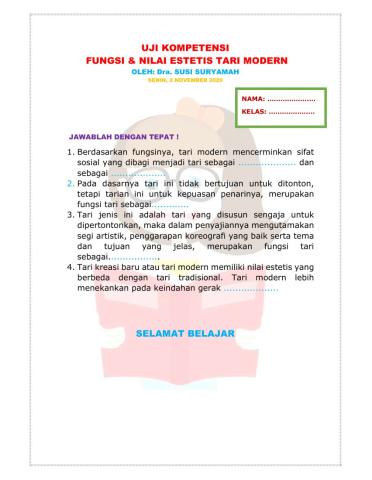 Uji Kompetensi Fungsi & Nilai Estetis Tari Modern