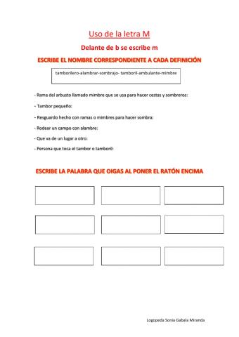 Palabras con m delante de b