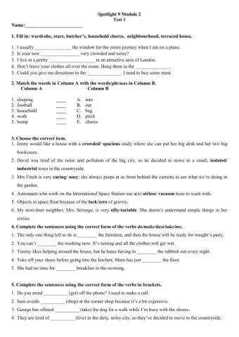 Spotlight 9 Module 2 Test