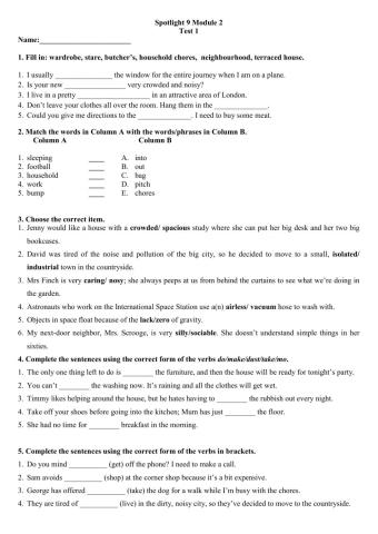 Spotlight 9 Module 2 Test