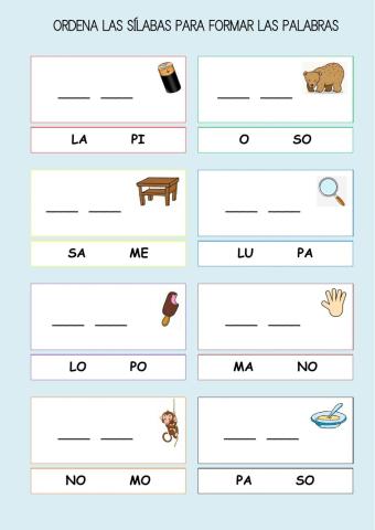 Ordena la sílaba para formar palabras -1