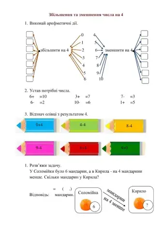 Збільшення та зменшення числа на 4