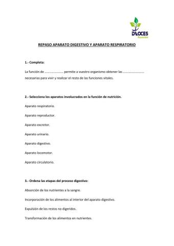 Repaso aparato digestivo y aparato respiratorio