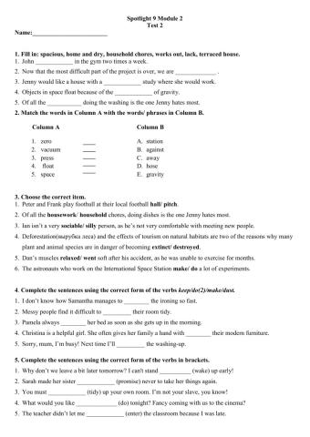 Spotlight 9 Module 2 Test V2