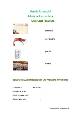 Palabras con m delante de b