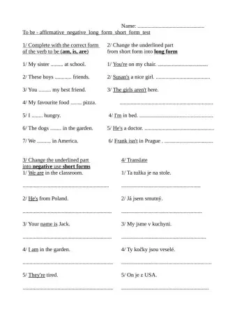 To be - affirmative, negative, full and short forms