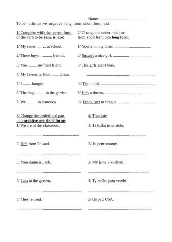 To be - affirmative, negative, full and short forms