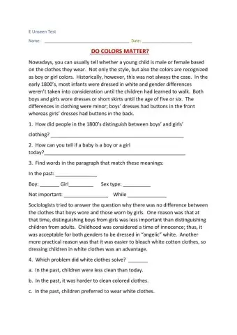 E exam  - Colors of Clothes