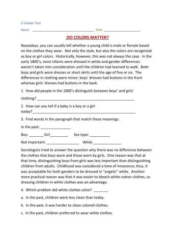 E exam  - Colors of Clothes