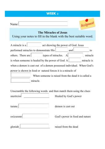 Miracles worksheet 3