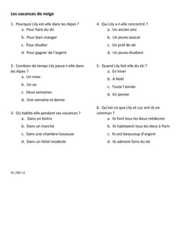 Ecoute:  les vacances de neige