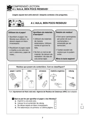 A l'aula ben pocs residus