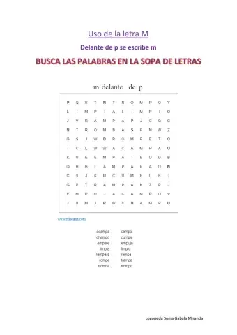 Palabras con m delante de p