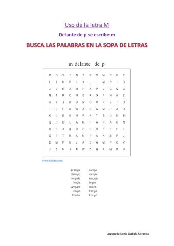 Palabras con m delante de p