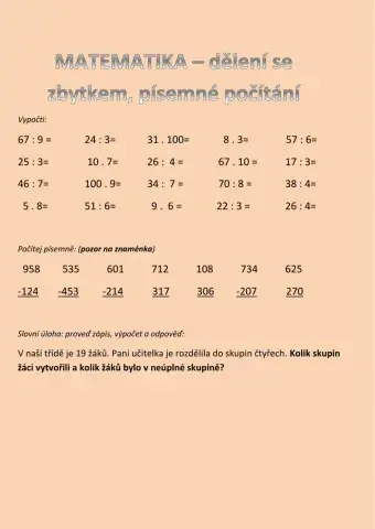 Matematika - násobení a dělení