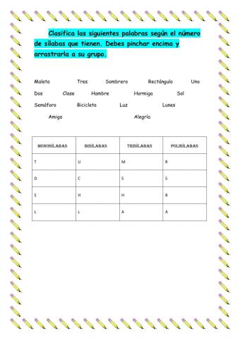 Clasifica según las sílabas