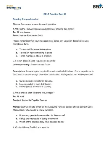 BELT Practice Test 1