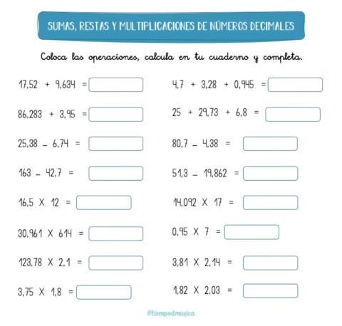 Operaciones números decimales