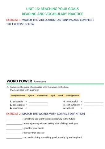 Unit 16 Reading and Vocabulary Practice