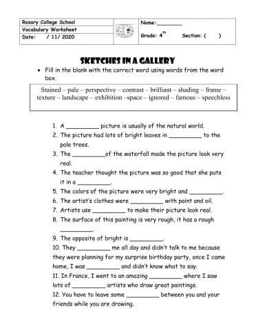 Vocabulary worksheet (Sketches in A Gallery)
