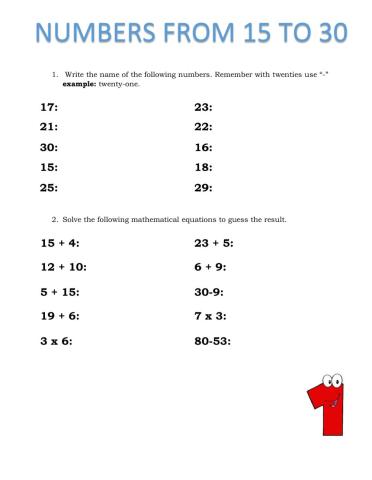 Numbers from 15 to 30