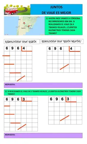 Division con resta escrita y paralelo resta mental