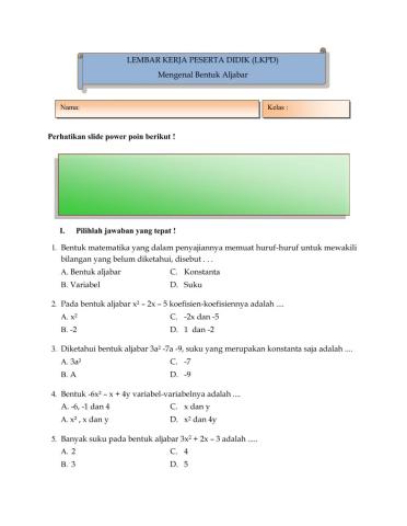 LKPD Mengenal Bentuk Aljabar