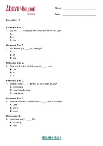 Progress Test units 1-3 (grammar)