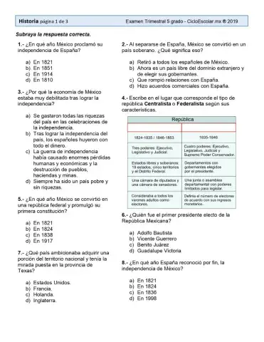 Examen Historia 5° Trim. 1