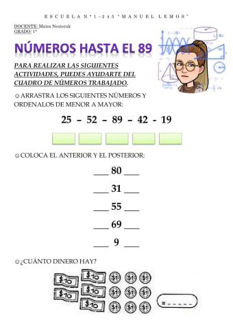 Repaso de números hasta el 89