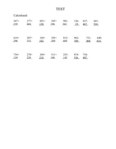 Adunarea și scăderea numerelor naturale 0-1000 cu trecere peste ordin