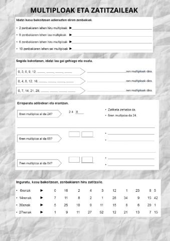 Zatitzaile eta multiploak