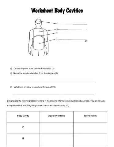 Human Body Cavities (BJC Past paper )