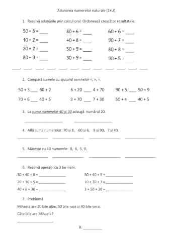 Adunarea numerelor formate din zeci cu numere formate din unităti