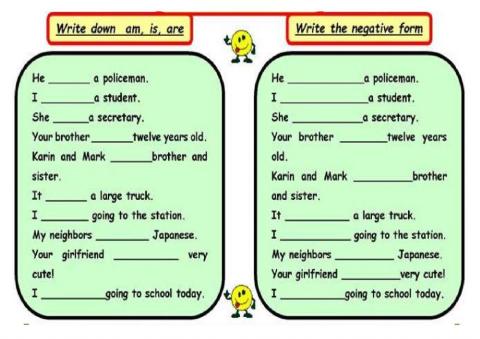 To be -: positive and negative forms