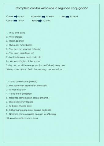 Conjugación presente simple verbos segunda conjugación