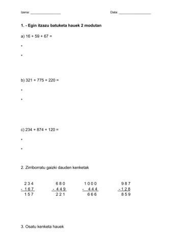Batuketak eta kenketak