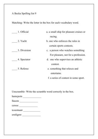 Spelling assignment