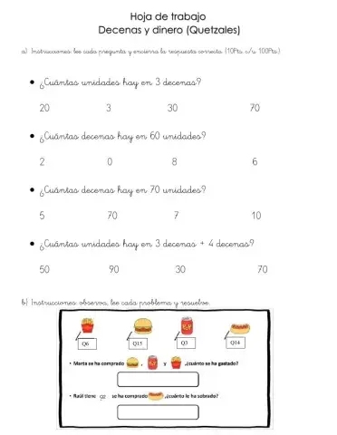 Decenas y dinero (Quetzales)