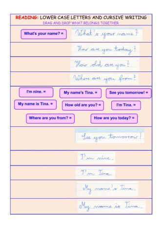 Reading LOWER CASE LETTERS AND CURSIVE WRITING